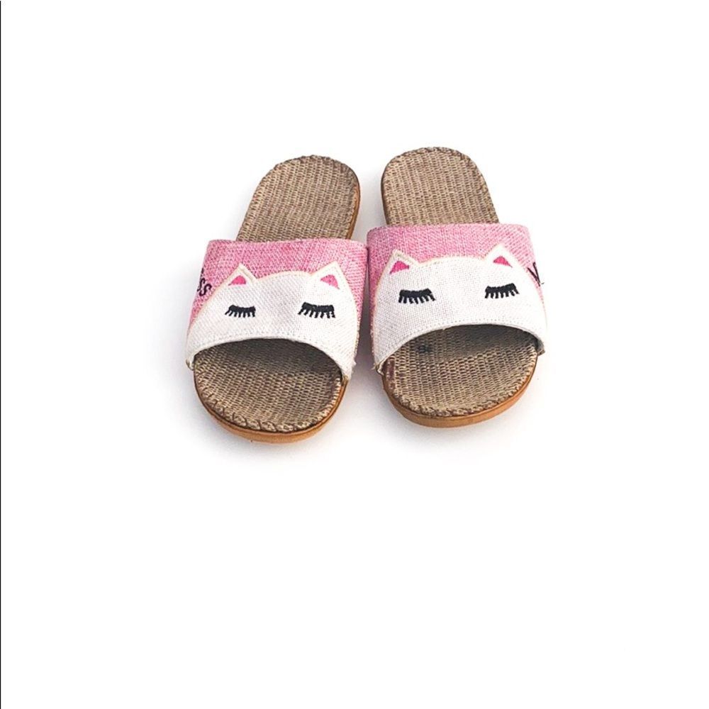 Pink and white Kitty Canvas Slippers